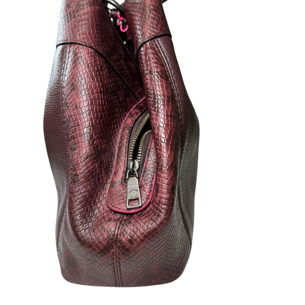 Coach Lexy Colorblock Pebble Leather & Genuine Snakeskin Shoulder Bag Burgundy - Picture 9 of 17